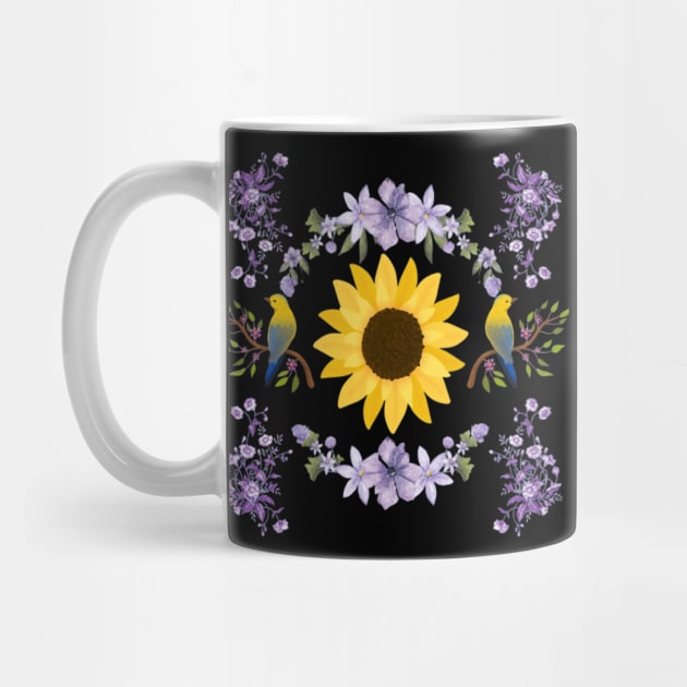 Sunflower, Purple Flowers, and Birds by nanas_design_delights